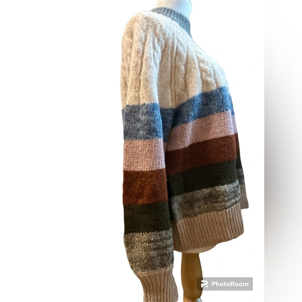 ✨SOLD✨ MADEWELL Deacon Cableknit Mockneck Sweater in Stripe - Size L NWT - Picture 11 of 16